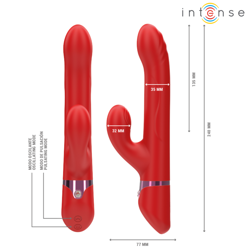 INTENSE - LELE VIBRATORE MULTIFUNZIONE ROTANTE E OSCILLANTE E STIMOLANTE ROSSO Intense Fun