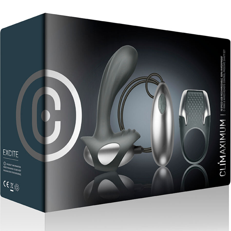 CLIMAXIMUM - EXCITE KIT ANELLO PER IL PENE + MASSAGGIATORE PER LA PROSTATA CON FILO Climaximum