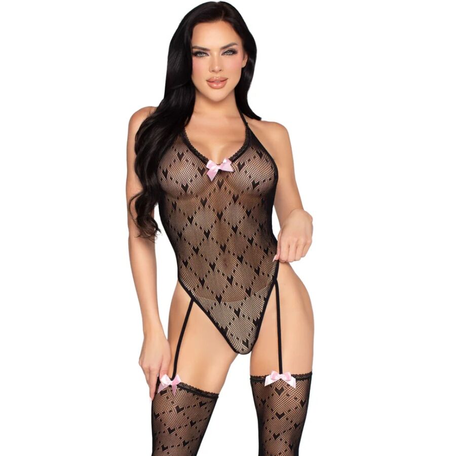 LEG AVENUE - 89360 BODY CON SCHIENA APERTA E CINTURA GIARRETTIERA NERO - TAGLIA UNICA Leg Avenue Teddies