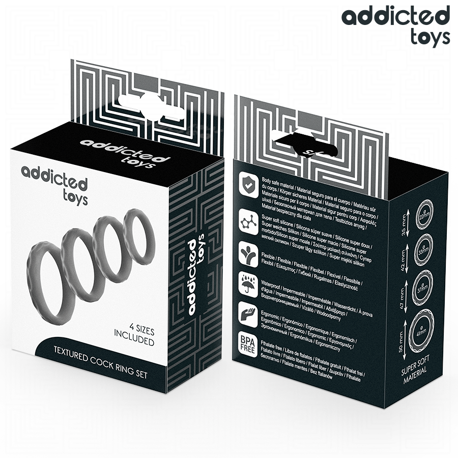 ADDICTED TOYS - SET DI ANELLI PER IL PENE TESTURIZZATI 4 MISURE Addicted Toys