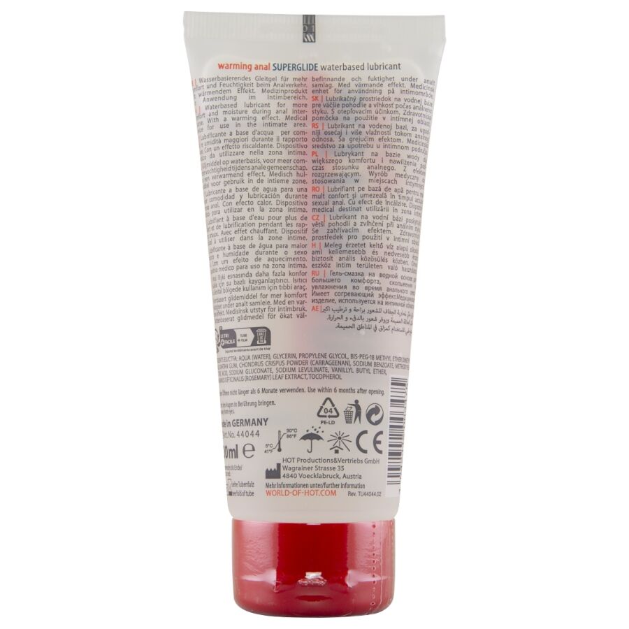 HOT - ANAL SUPERGLIDE LUBRIFICANTE LIQUIDO RISCALDANTE A BASE D'ACQUA 100 ML Hot