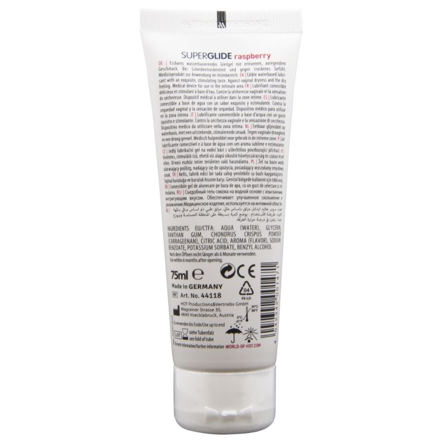 HOT - SUPERGLIDE LUBRIFICANTE COMMESTIBILI A BASE D'ACQUA LAMPONE 75 ML Hot