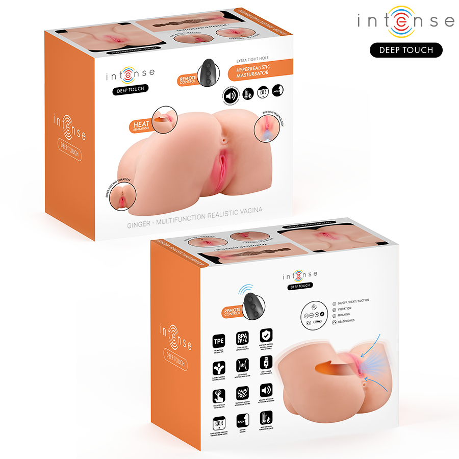 INTENSE DEEP TOUCH - MASTURBATORE VAGINALE GINGER CON EFFETTI DI ASPIRAZIONE, CALORE, VIBRAZIONE E VOCALE CON TELECOMANDO 5,3 KG Intense Bodies & Masturbators