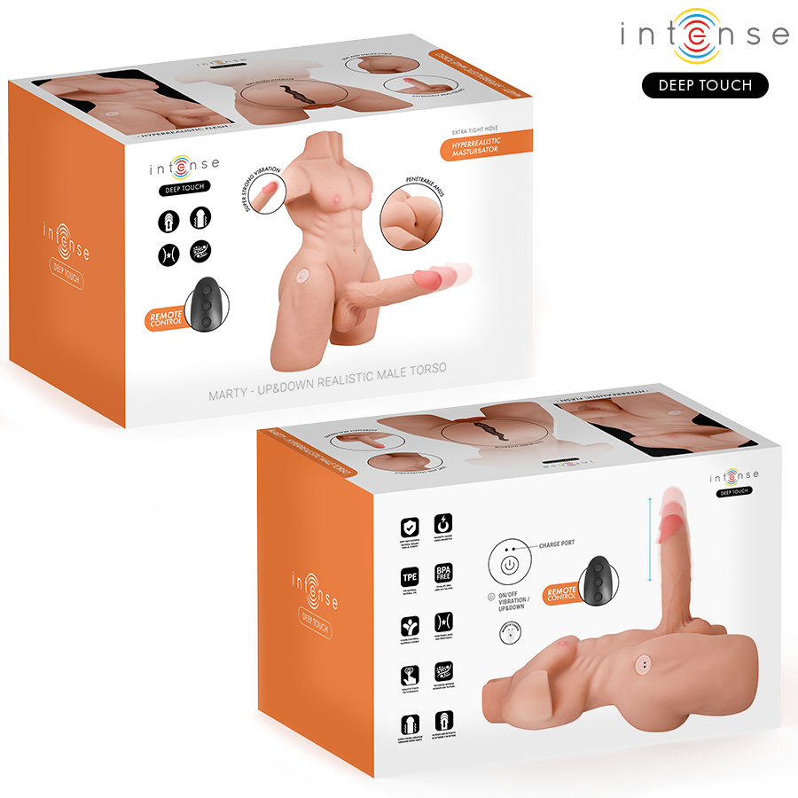 INTENSE DEEP TOUCH - MARTY TORSO CON ANO E DILDO REALISTICO CON SPINTA E VIBRAZIONE, TELECOMANDO, 6,2 KG Intense Bodies & Masturbators