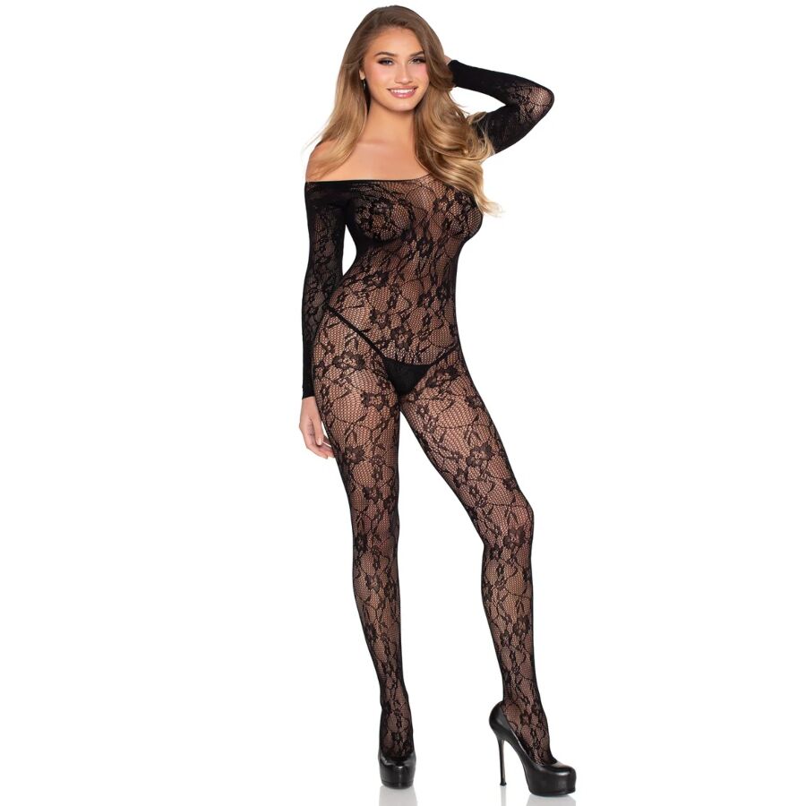 LEG AVENUE - 89366 BODYSTOCKING IN PIZZO NERO - TAGLIA UNICA Leg Avenue Bodystockings