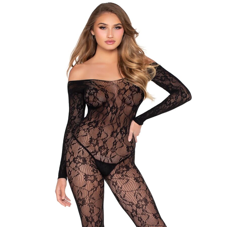 LEG AVENUE - 89366 BODYSTOCKING IN PIZZO NERO - TAGLIA UNICA Leg Avenue Bodystockings