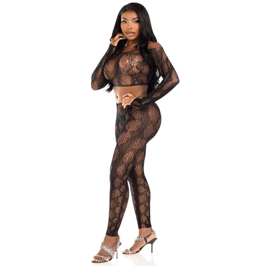 LEG AVENUE - 89373 TOP CORTO IN PITONE E COLLANT SENZA PIEDE NERO - TAGLIA UNICA Leg Avenue Sets