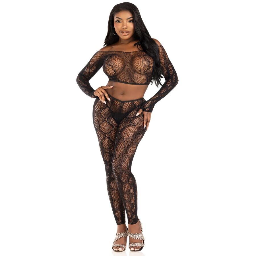 LEG AVENUE - 89373 TOP CORTO IN PITONE E COLLANT SENZA PIEDE NERO - TAGLIA UNICA Leg Avenue Sets