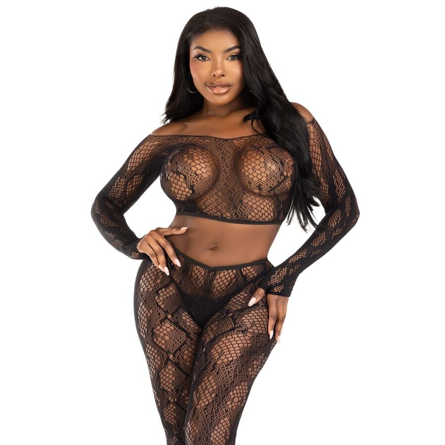 LEG AVENUE - 89373 TOP CORTO IN PITONE E COLLANT SENZA PIEDE NERO - TAGLIA UNICA Leg Avenue Sets