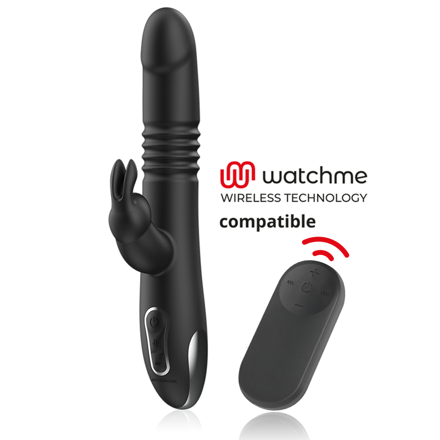 BLACK&SILVER - KENJI VIBRATORE RABBIT UP & DOWN + TELECOMANDO WATCHME Black&silver