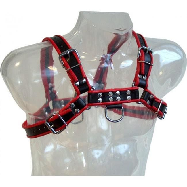 LEATHER BODY - CATENA HARNESS III NERO / ROSSO Leather Body