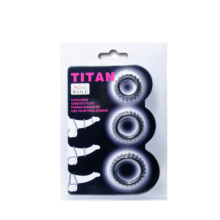 BAILE - TITAN SET 3 PZ ANELLI PER IL CAZZO NERO 2.8 + 2.4 + 1.9 CM Baile For Him