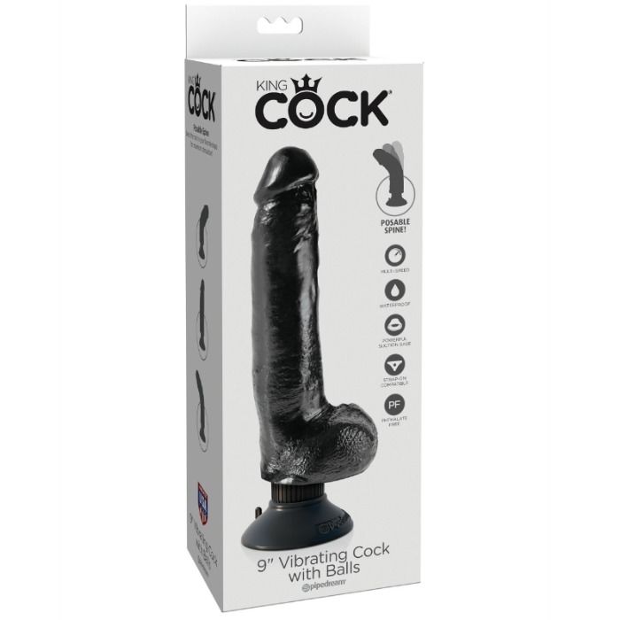 KING COCK - DILDO VIBRANTE CON TESTICOLI 23 CM NERO King Cock
