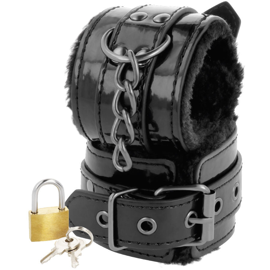 DARKNESS - MANETTE NERE REGOLABILI IN PELLE CON LUCCHETTO Darkness Bondage