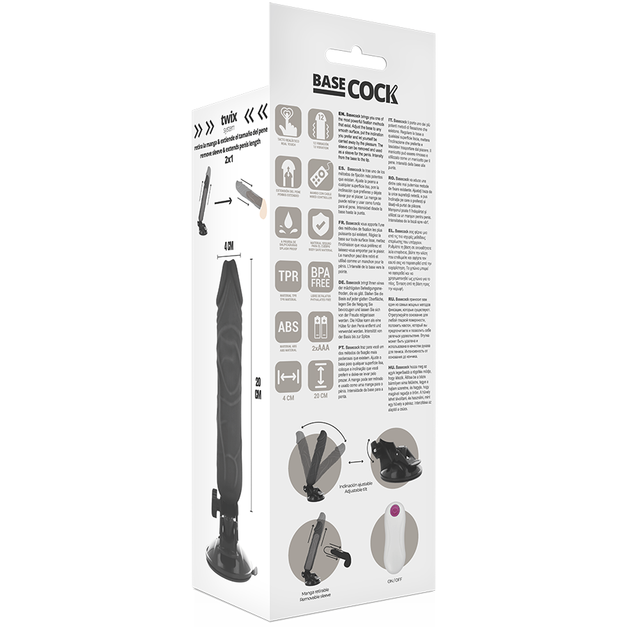 BASECOCK - VIBRATORE REALISTICO TELECOMANDO NERO 20 CM -O- 4 CM Basecock