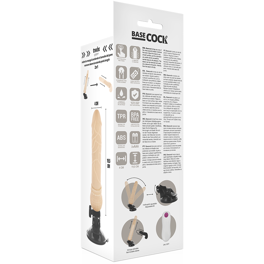 BASECOCK - VIBRATORE TELECOMANDO NATURALE REALISTICO 19.5 CM -O- 4 CM Basecock