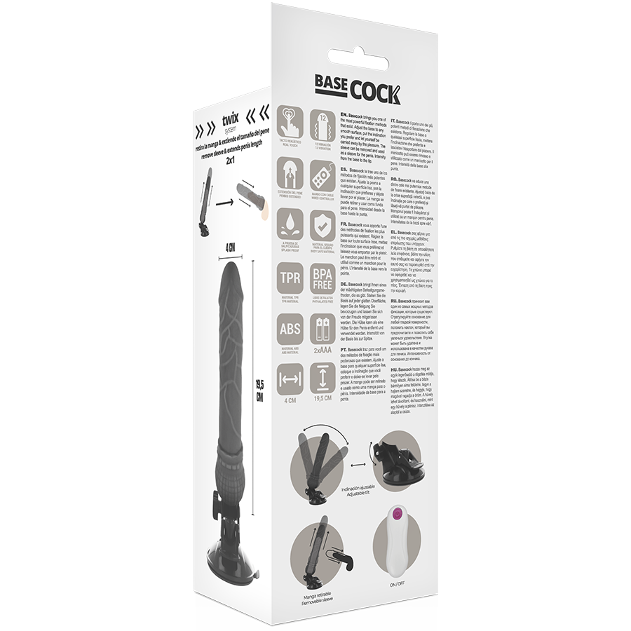 BASECOCK - VIBRATORE REALISTICO TELECOMANDO NERO 19.5 CM -O- 4 CM Basecock