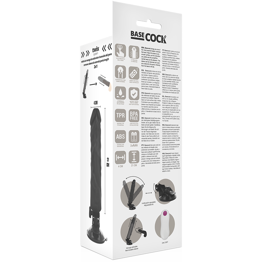 BASECOCK - VIBRATORE REALISTICO TELECOMANDO NERO 21 CM -O- 4 CM Basecock