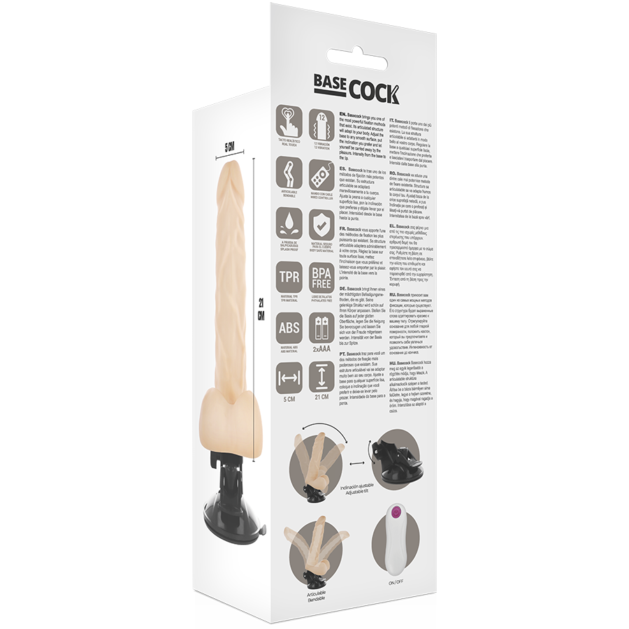 BASECOCK - VIBRATORE ARTICOLABILE TELECOMANDO NATURALE 21 CM -O- 5 CM Basecock