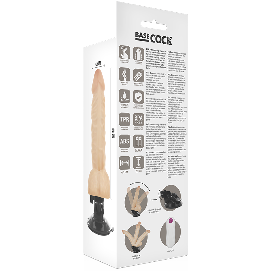 BASECOCK - VIBRATORE ARTICOLABILE TELECOMANDO NATURALE 20 CM -O- 4.5 CM Basecock