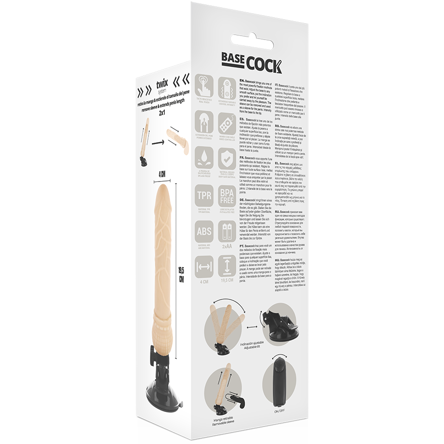 BASECOCK - VIBRATORE TELECOMANDO NATURALE REALISTICO 19.5 CM -O- 4 CM Basecock