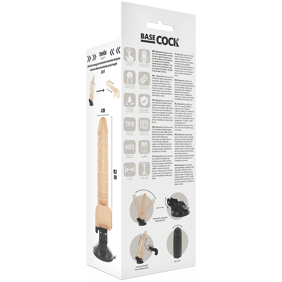 BASECOCK - VIBRATORE TELECOMANDO NATURALE REALISTICO 18.5 CM -O- 4CM Basecock