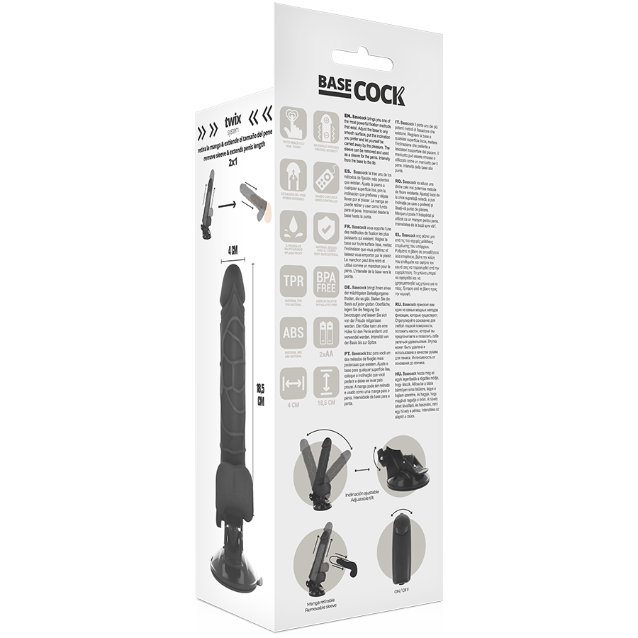 BASECOCK - VIBRATORE REALISTICO TELECOMANDO NERO 18.5 CM -O- 4CM Basecock