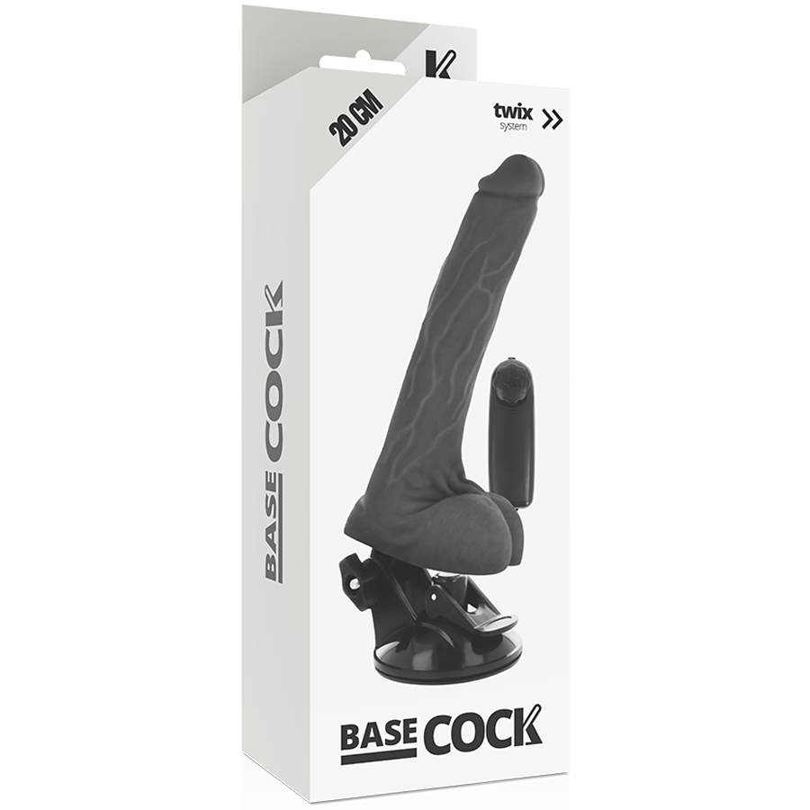 BASECOCK - VIBRATORE REALISTICO TELECOMANDO NERO CON TESTICOLI 20 CM -O- 4 CM Basecock