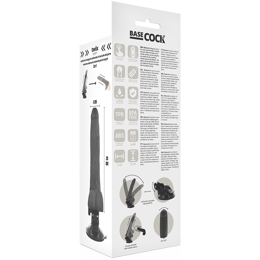 BASECOCK - VIBRATORE REALISTICO TELECOMANDO NERO CON TESTICOLI 20 CM -O- 4 CM Basecock