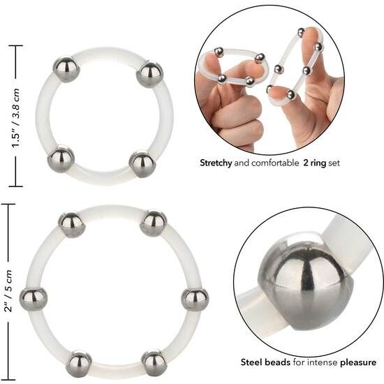 CALEXOTICS - SET DI ANELLI IN SILICONE CON PERLINE IN ACCIAIO Calexotics