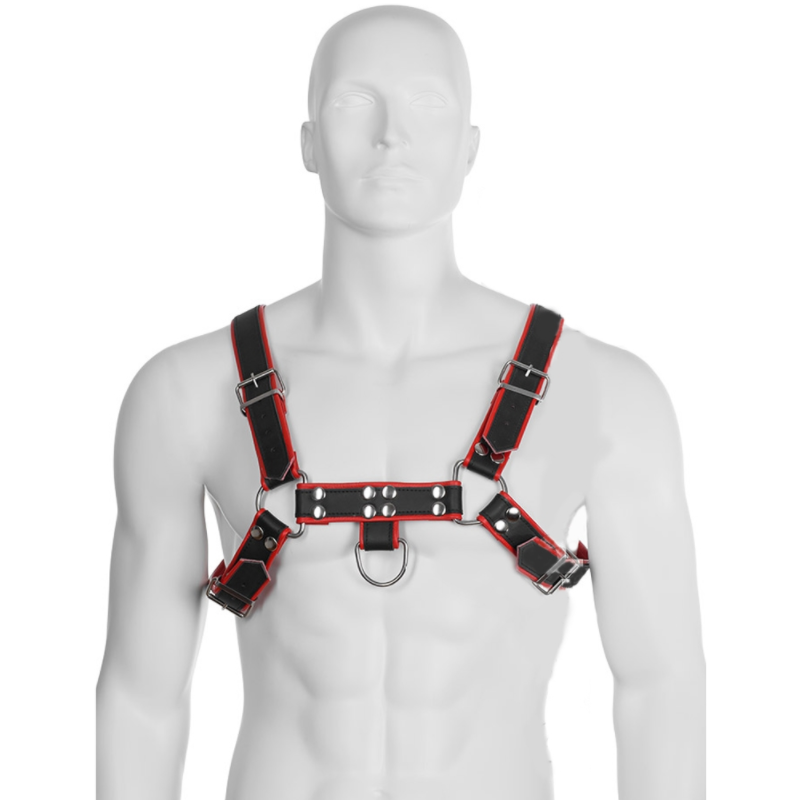 LEATHER BODY - CATENA HARNESS III NERO / ROSSO Leather Body