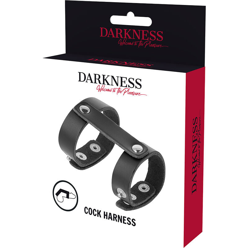 DARKNESS - ANELLO REGOLABILE PER PENE E TESTICOLI IN PELLE Darkness Bondage