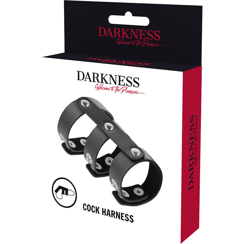 DARKNESS - ANELLO DOPPIO PER PENE E TESTICOLI IN PELLE REGOLABILE Darkness Bondage
