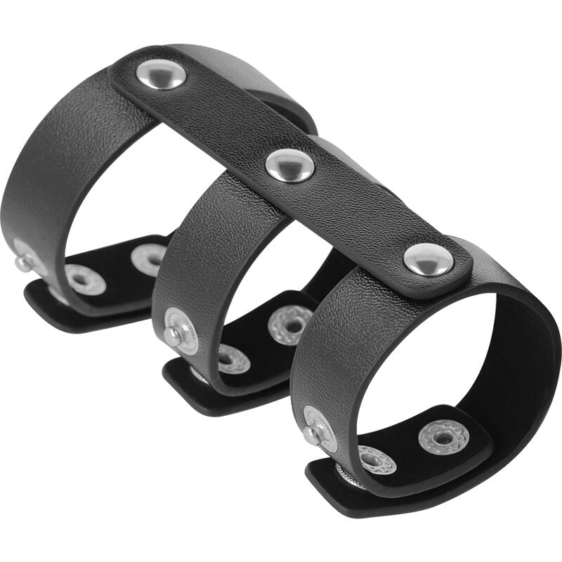 DARKNESS - ANELLO DOPPIO PER PENE E TESTICOLI IN PELLE REGOLABILE Darkness Bondage