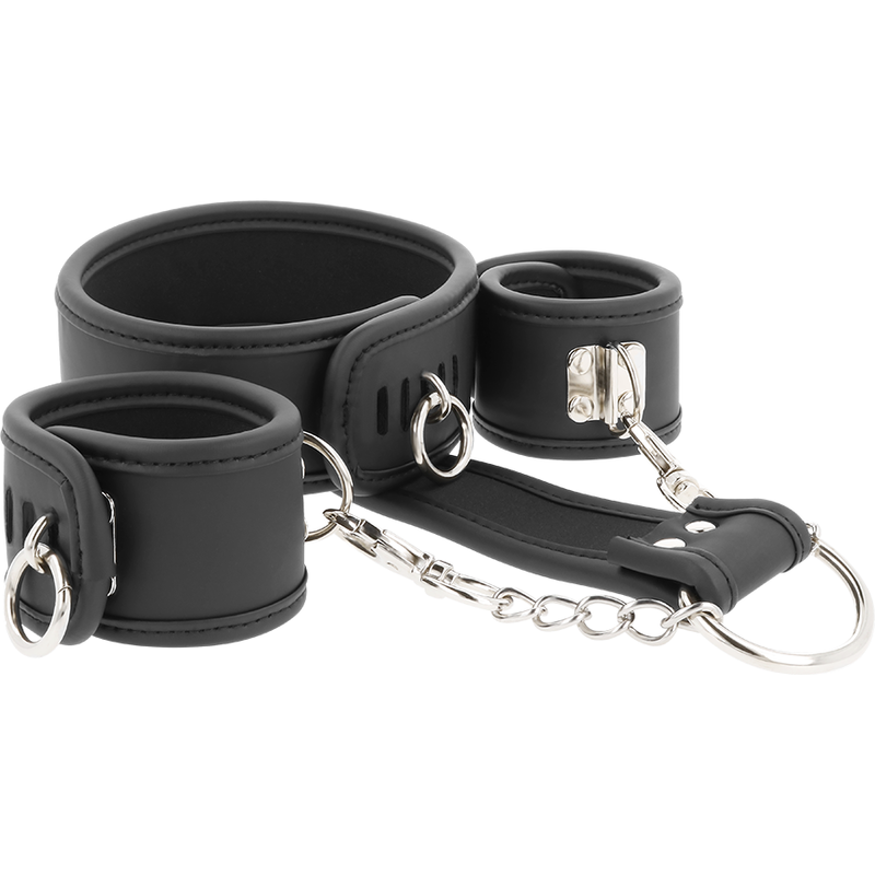 FETISH SUBMISSIVE - COLLANA E MANETTE IN PELLE VEGANA CON FODERA IN NOPRENE Fetish Submissive Bondage