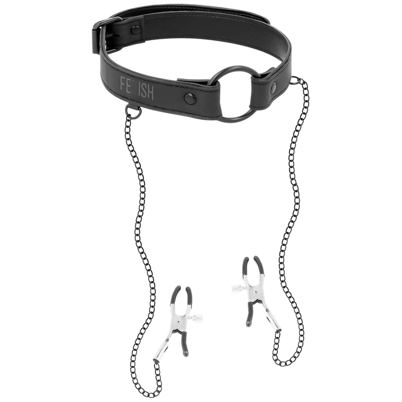 FETISH SUBMISSIVE - ANELLO GAG CON MORSETTI PER CAPEZZOLI Fetish Submissive Bondage